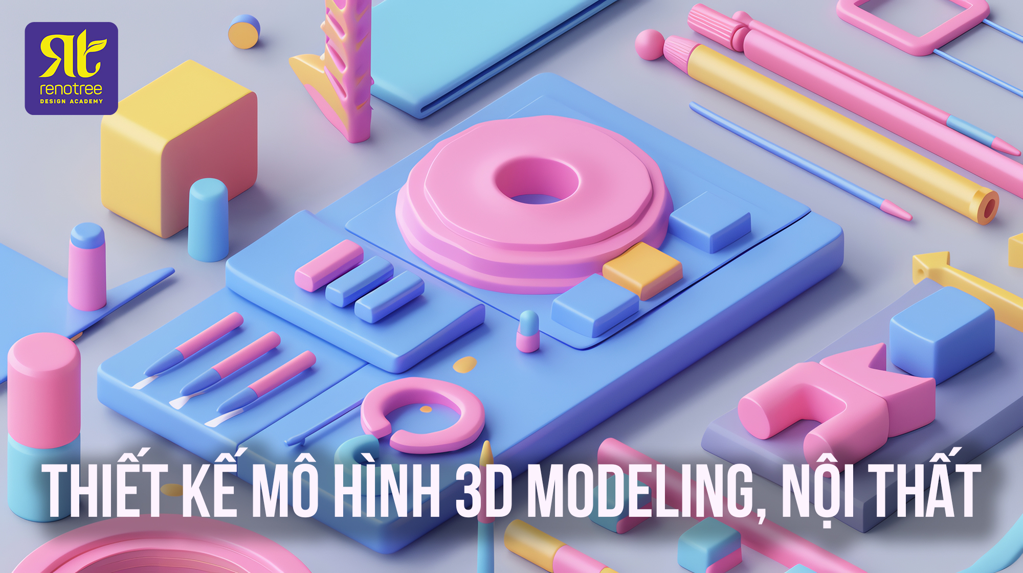 3d rendered scene colorful geometric shapes